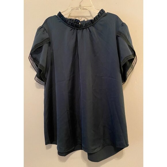 J Crew Ruffled Neck Blouse Lace Trim Short-Sleeve XL Lightweight - Picture 2 of 9